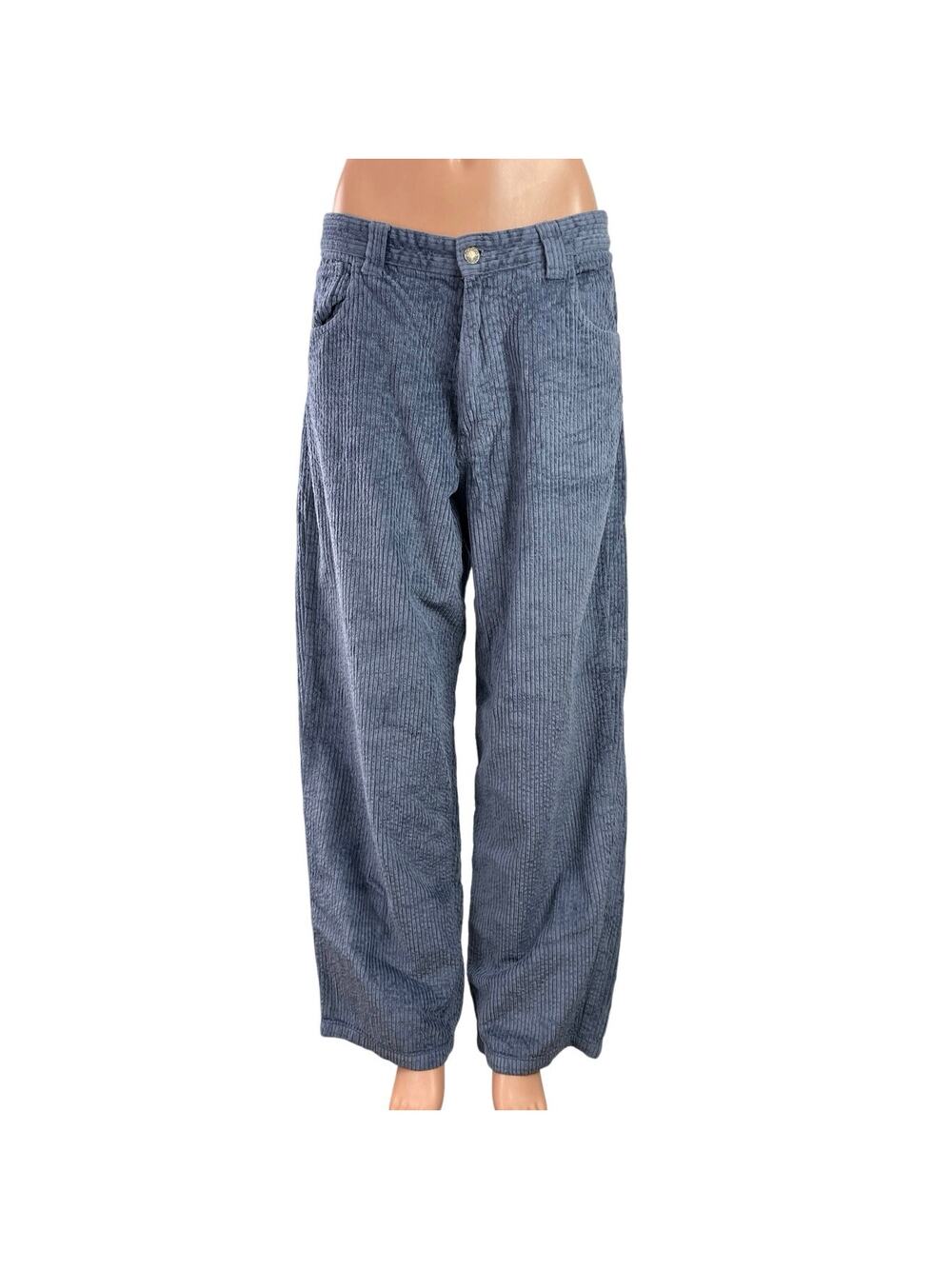 Noah Women's Blue Corduroy Straight Wide Leg High Rise Trousers Pants Size 32